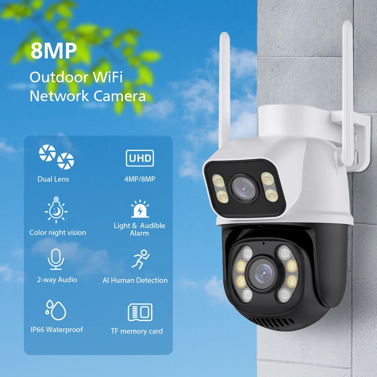 Hiseeu 4K 8MP PTZ WIFI Camera Dual Lens Dual Screen IP Camera Outdoor Auto Tracking Security Protection CCTV Surveillance ICSee