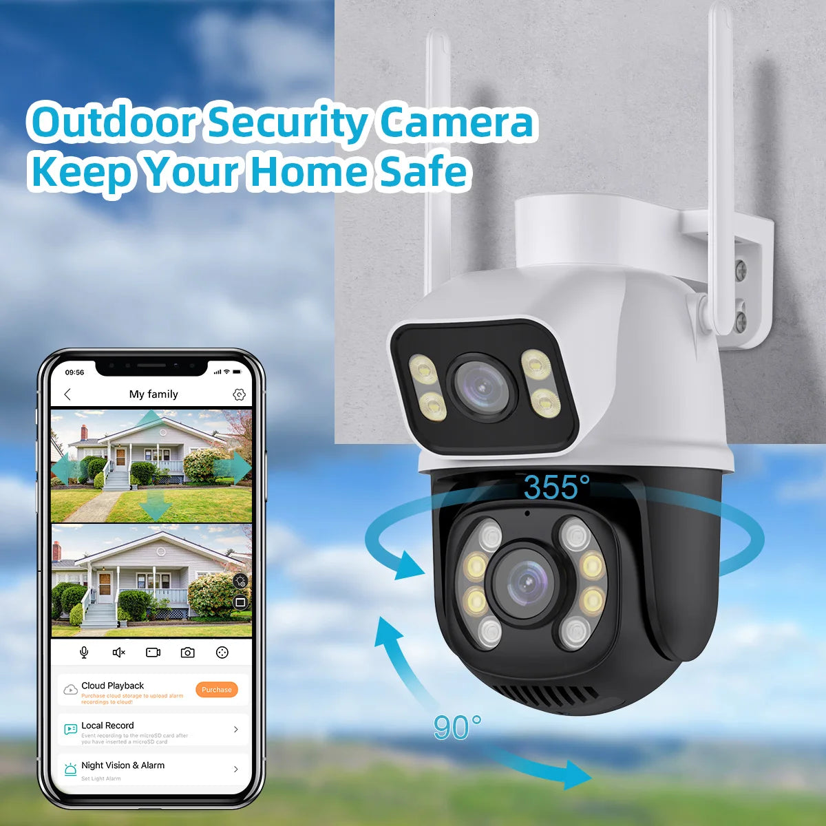 Hiseeu 4K 8MP PTZ WIFI Camera Dual Lens Dual Screen IP Camera Outdoor Auto Tracking Security Protection CCTV Surveillance ICSee