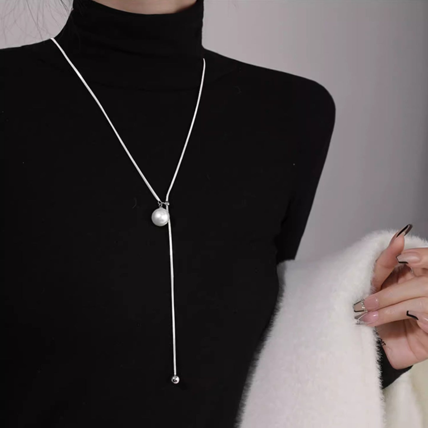 Round Ball Ring Long Necklace Sweater Chain Fall Winter Jewelry