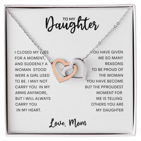 To My Daughter | I Will Always Carry You In My Heart - Interlocking Hearts necklace